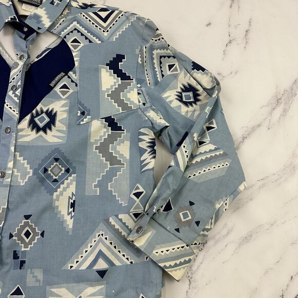 Rough Rider Womens Vintage 90s Western Shirt Size XL Blue White Cutouts Country - Picture 3 of 14